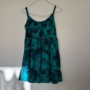 Teal Blue Tie-Dye Sleeveless Short Dress